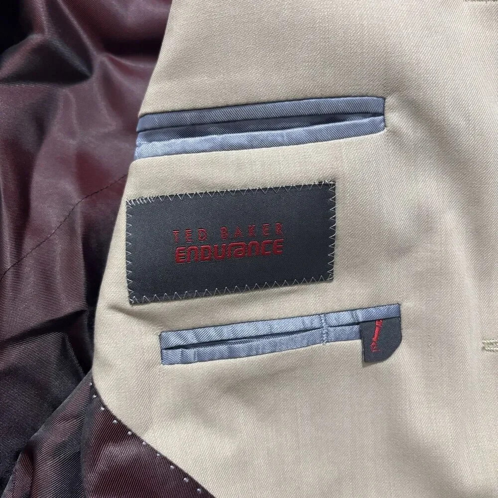 Ted Baker Endurance Suit Mens 38R Pants 32x32 Beige 100% Wool Classic Designer